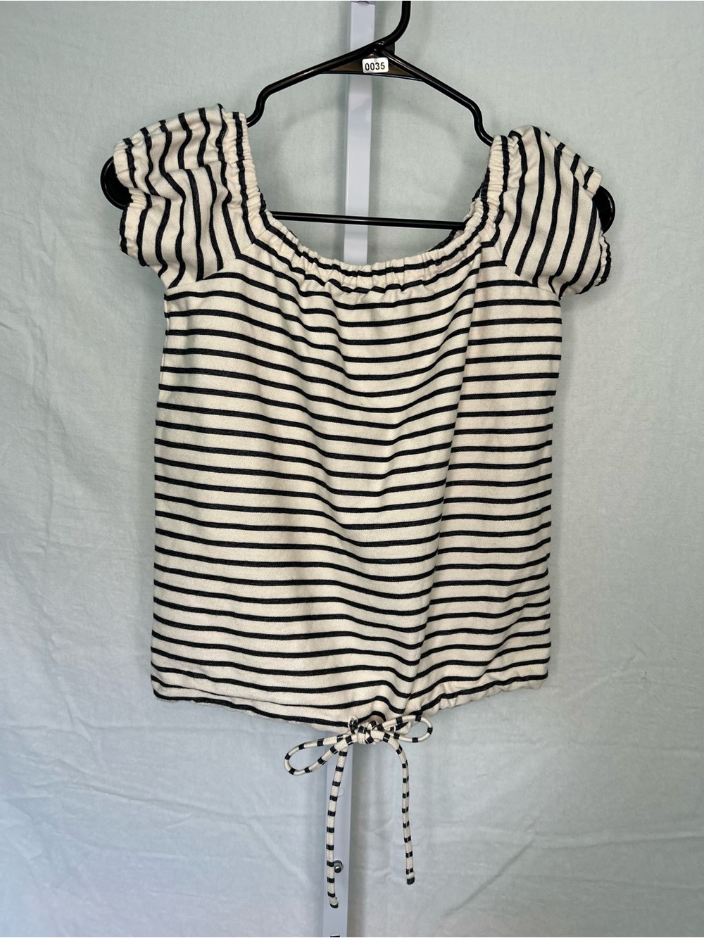 Madewell Melody Striped Off the Shoulder Drawstring Top XXS Coastal Preppy - Picture 1 of 8